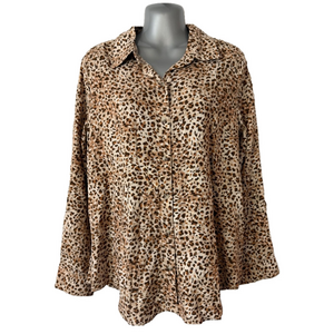 Casa Cabana Cheetah Spots Long Sleeve Collar Button Up Shirt SKU 0012, 0013, 14
